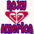 Two side-by-side animated frames of a Roxy America logo featuring red and blue text with a heart symbol, displayed on a white background.