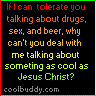 Static pixel art image with multicolored text on a black background, bordered by red and yellow vertical stripes.