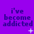 Purple background with pixelated text 'i've become addicted' and small white symbols changing across frames.
