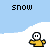 Pixel art contact sheet showing a 4x3 grid of animated frames featuring a yellow stick figure character reacting to snow in various poses and speech bubbles.