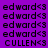 Static pixel with purple background displaying repeated text 'edward<3' and 'CULLEN<3' in black block letters, with white rectangular overlays on select