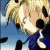 Anime-style character with blonde hair and blue clothing against a sky background, showing three sequential poses.