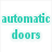 Pixelated green text on white background arranged in four quadrants with 'automatic doors' top-left, 'make me' top-right, 'feel like' bottom-left, and 'a JEDI' bottom-right.