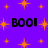 Purple background with orange starbursts and three instances of black text reading 'BOO!' in pixelated font.