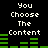 Pixelated text "You Choose The Content" appears twice on a black background with green bar graphs below each instance, showing different audio waveform patterns.