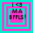 Pixelated text 'i <3 MA BFFLS!' inside cyan and pink nested squares on a cyan background.