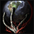 Pixelated static image of a dark, rounded object with metallic and red accents against black background.