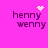 A pink background displays four identical text blocks reading 'henny wenny' with varying pixelated symbols above each block.