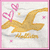 Animated icon with pink border showing yellow bird, floating hearts, and text on white background.