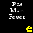 Four identical black square with yellow borders display "Pac Man Fever" text and a Pac-Man icon, arranged in a