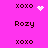 A pink background displays repeated 'xoxo' and 'Rozy' text with pixelated heart and starburst animations.