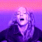 A six- shows a person with long wavy hair in various poses against purple and pink gradient backgrounds