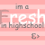 A static image with repeating pink and white horizontal stripes, featuring repeated text elements 'in a Fresh in highschool' and small arrow icons.