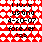 Red and white heart-patterned background with repeated text 'i love justino 4-20-07 forever <33' in black pixelated font across two identical sections.
