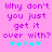 Pixelated text on pink background with cyan star-like symbols below, two identical side-by-side layouts.