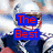 A football player in a blue uniform and white helmet with red face mask appears across four , each showing different text overlays