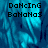 Pixelated blue background with black text reading "DoNcInG BaNaNaS" in three identical , one partially obscured by a gray rectangle