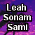 Purple background with white text reading "Leah Sonam Sami" over a pixelated pattern, a glowing heart outline on black, and a pile of chickpeas.