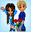 Pixel art contact sheet showing two animated frames: a couple with one holding roses and another frame displaying "I ❤️ MY BF!" text on blue background.