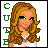 Pixel art icon of a cartoon woman with long brown hair and green eyes, wearing a white top with orange accents, next to vertical green text reading "CUTIE" on the left side.
