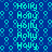 Blue background with repeating cyan text 'Holly' and circular patterns in varying shades of blue.