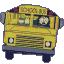 Two yellow school buses with dark blue accents face each other in a mirrored composition against a light gray background.