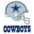 Pixelated image of a light blue football helmet with a dark blue star on the side and the word COWBOYS in bold dark blue letters below.
