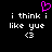 Black background with white pixelated text reading 'i think i like yue' and a white pixelated heart symbol, with a pink pixelated heart symbol above the text.