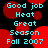 Pixelated cyan text on black background with red circular shapes, displaying 'Good job Heat Great Season Fall 2007' in four repeated