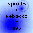 Four identical display text 'sports + rebecca = life' on a blue gradient background with pixelated blur effects