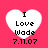 Four identical heart-shaped icons with white fill and black text on a solid pink background, each displaying "I Love Wade 7.11.07" in pixelated font.