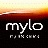 Pixelated image split into two sections: left shows 'mylo' text over gradient background, right shows white handheld device with screen displaying orange-yellow gradient.