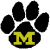 Black paw print with yellow 'M' in center on white background.