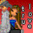 A pixelated animated contact sheet showing two cartoon characters and text elements on a red gradient background with visible dithering.