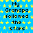 Blue background with yellow stars and repeated black text reading "My Grandpa followed the stars" in a pattern