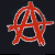 Nine red anarchy symbols on dark backgrounds, each with unique line variations and slight shape differences