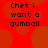 Red background with orange circles and black text reading 'Chet i want a gumball' in four identical quadrants.