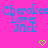 A static image with bright pink background displaying repeated blue text "Cherokee Loves Nick" and green heart symbols.