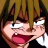 Pixelated anime-style character with brown hair and wide eyes, mouth open in a shout, next to black background with white text.
