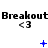 Pixelated text "Breakout" repeated three times above three identical heart symbols, with blue animated elements changing across frames.
