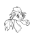 Pixelated grayscale image of a cartoon character with large eyes, flowing hair, and a rounded body holding a circular object.