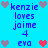Pixelated blue background with repeated text and heart symbols in purple and red, arranged in a pattern
