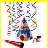 Animated icon with colorful streamers, a red and white striped base, and changing blue numbers from 2 to 20 to 200 to 2005.