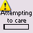 Yellow warning triangle icons with exclamation marks above text reading 'Attempting to care' and progress bars, plus a separate phrase 'Could not Give a crap'.