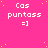 A static image with a bright pink background, scattered yellow dots, and repeated white text reading 'Cas puntass =]' in three