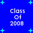 Blue background with four identical 'Class of 2008' text blocks arranged in a , surrounded by light blue plus signs