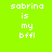 Pixelated text 'sabrina is my bffl' on a bright green background with two distinct gradient effects.
