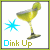 A yellow cocktail glass with a blue starburst and "Dink Up" text, where the letter 'k' in "Dink" is cyan in some frames.