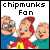 Pixelated static image of three cartoon chipmunk characters with text above them, rendered in a retro digital style on white background.