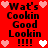 Red background with black text reading "Wat's Cookin Good Lookin !!!!" surrounded by pink and white pixelated hearts.